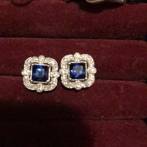 Lab Created Sapphire and sterling silver earrings